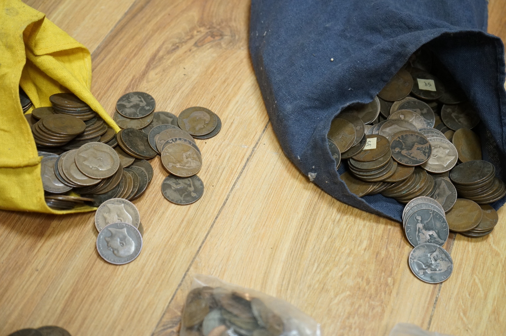 Four bags of old copper pennies. Condition - varies